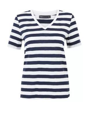 Womens Pure Cotton Striped Straight Fit T-Shirt