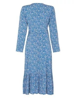 M&S Finery London Womens Floral V-Neck Midi Wrap Dress