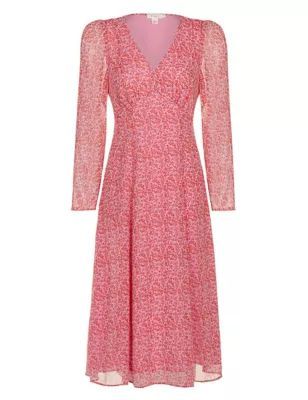 M&S Finery London Womens Chiffon Floral V-Neck Midi Tea Dress