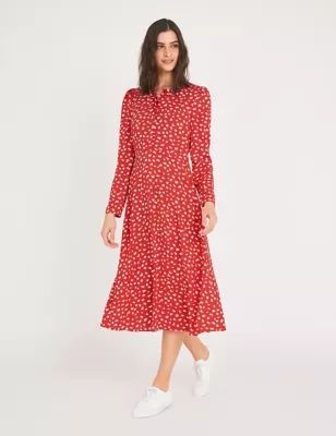 M&S Finery London Womens Crepe Animal Print Midi Tea Dress