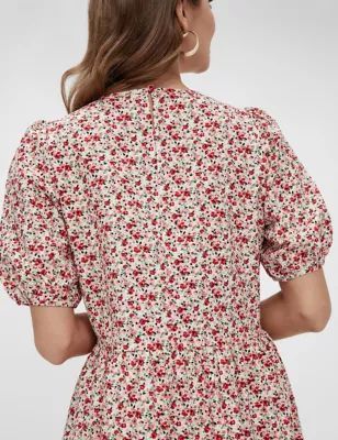 M&S Y.A.S Womens Floral Puff Sleeve Midi Smock Dress