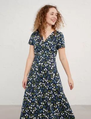 M&S Seasalt Cornwall Womens Pure Cotton Floral V-Neck Midi Dress