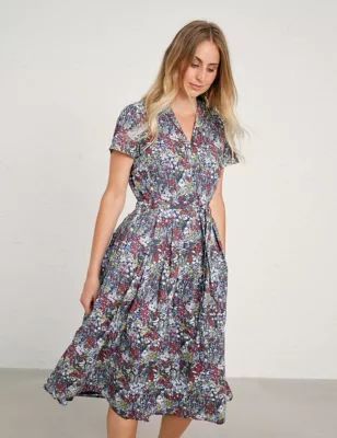M&S Seasalt Cornwall Womens Pure Cotton Floral Midaxi Waisted Dress