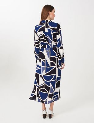 M&S Hobbs Womens Geometric Print Belted Shirt Dress