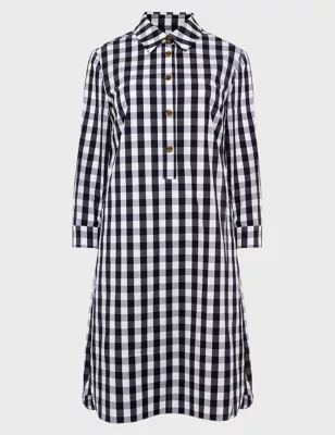 M&S Hobbs Womens Cotton Rich Checked Mini Shirt Dress