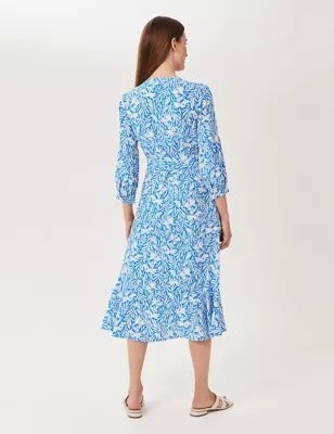 M&S Hobbs Womens Floral V-Neck Belted Tiered Dress