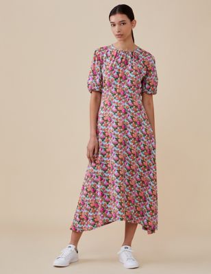 Womens Floral Midi Relaxed Swing Dress