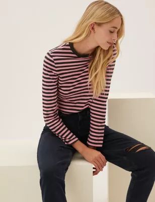 Womens Pure Cotton Striped Straight Fit Top