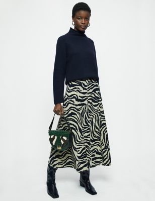 Womens Animal Print Midi Slip Skirt