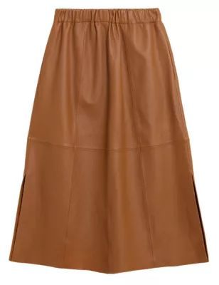 Womens Leather Midaxi A-Line Skirt