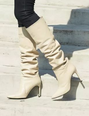 Womens Leather Stiletto Heel Knee High Boots