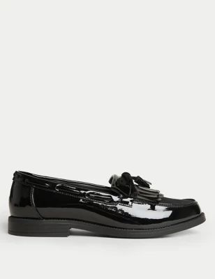 Womens Patent Tassel Bow Loafers