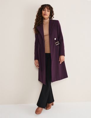 Womens Collarless Longline Wrap Coat