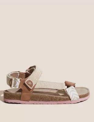 Womens Woven Ankle Strap Footbed Sandals