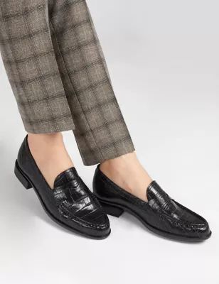 Womens Leather Flat Loafers