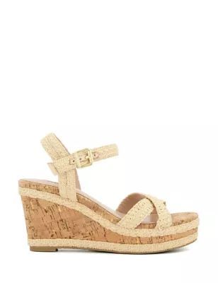 Womens Woven Crossover Ankle Strap Wedge Sandals