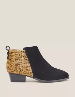 Womens Suede Animal Print Block Heel Ankle Boots