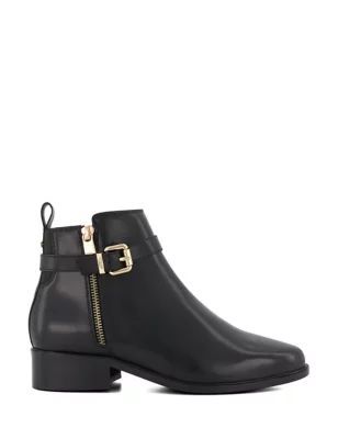 Womens Leather Buckle Ankle Boots