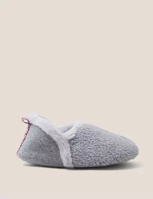 Womens Borg Faux Fur Lined Moccasin Slippers