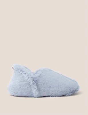 Womens Faux Fur Round Toe Moccasin Slippers