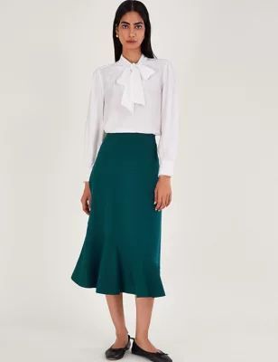 Womens Jersey Ruffle Midi A-Line Skirt