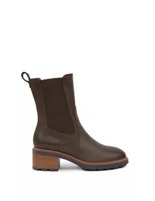 Womens Leather Chelsea Block Heel Boots