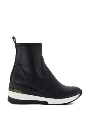 Womens Leather Wedge Platform High Top Trainers