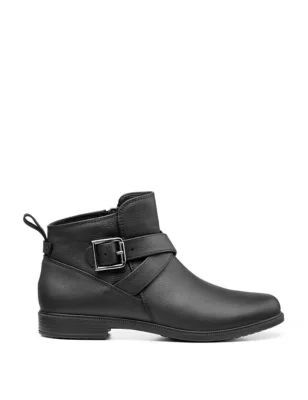 Womens Kingsley Leather Buckle Ankle Boots