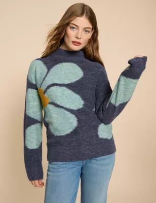 Womens Recycled Blend Floral High Neck Jumper