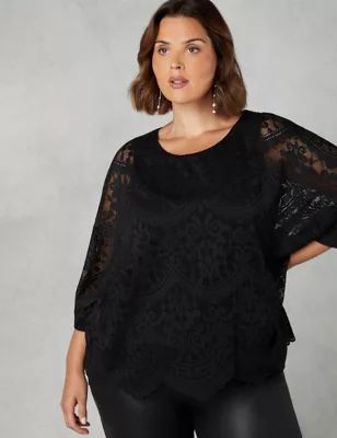 Womens Lace Round Neck Oversized Top