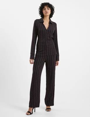 Womens Sparkly Striped Wide Leg Trousers