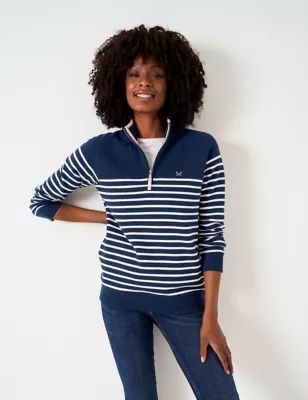 Womens Cotton Rich Striped Half Zip Sweatshirt