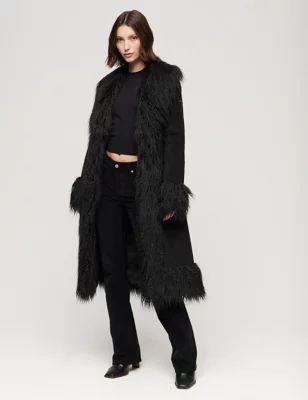 Womens Faux Fur Lined Longline Coat