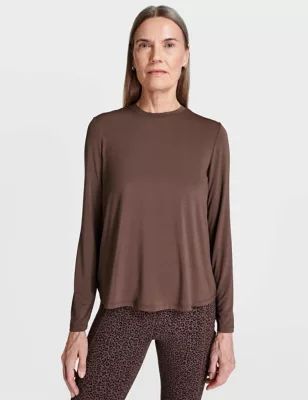 Womens Modal Rich Crew Neck Drape Back Top