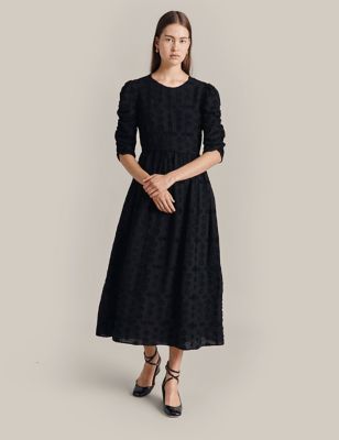 Womens Textured Midi Waisted Dress with Wool