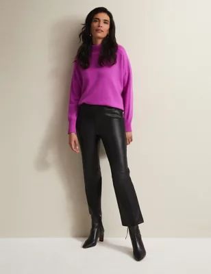 Womens Leather Look Slim Fit Cropped Trousers