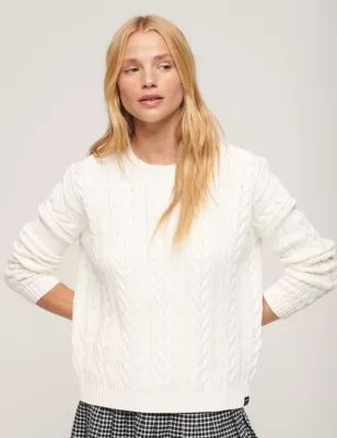 Womens Pure Cotton Cable Knit Relaxed Jumper