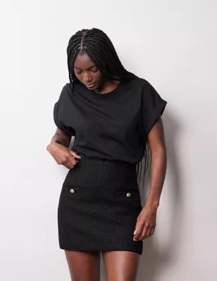 Womens Tweed Mini A-Line Skirt with Wool
