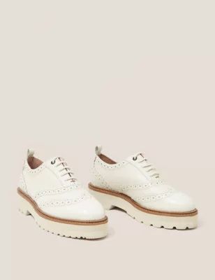 Womens Leather Lace Up Flatform Brogues