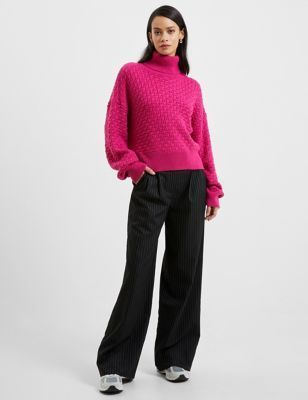 Womens Cable Knit Roll Neck Jumper