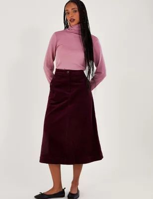 Womens Cord Midi A-Line Skirt