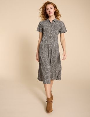 Womens Jersey Printed Midi Shirt Dress