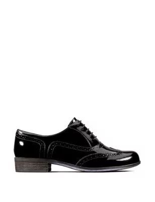 Womens Leather Patent Lace Up Brogues