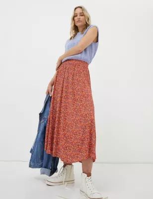 Womens Floral Pleated Midi Skirt