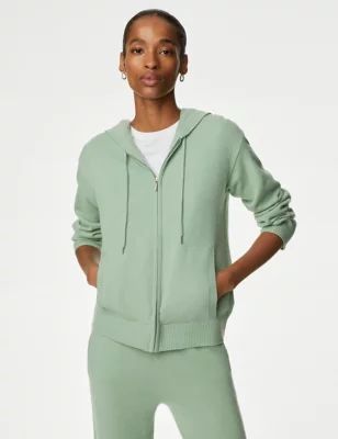 Womens Pure Cashmere Zip Up Hoodie