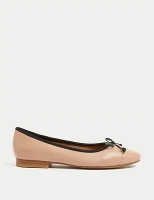Womens Leather Bow Ballet Pumps
