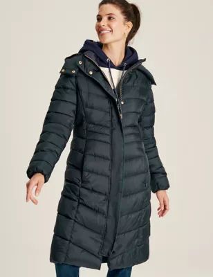 Womens Quilted Padded Hooded Longline Puffer Coat