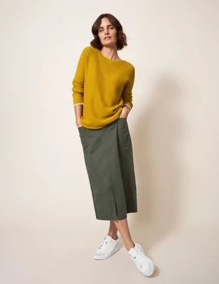 Womens Cotton Blend Midi Pencil Skirt