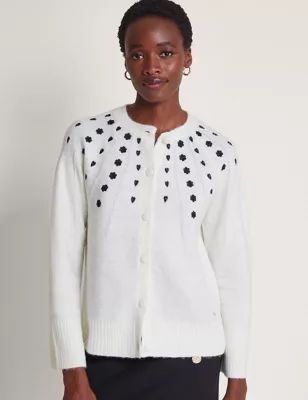 Womens Embroidered Button Front Cardigan