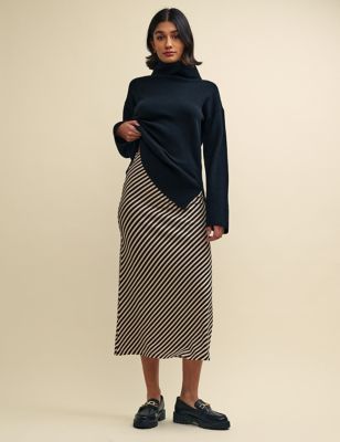 Womens Striped Midi Column Skirt